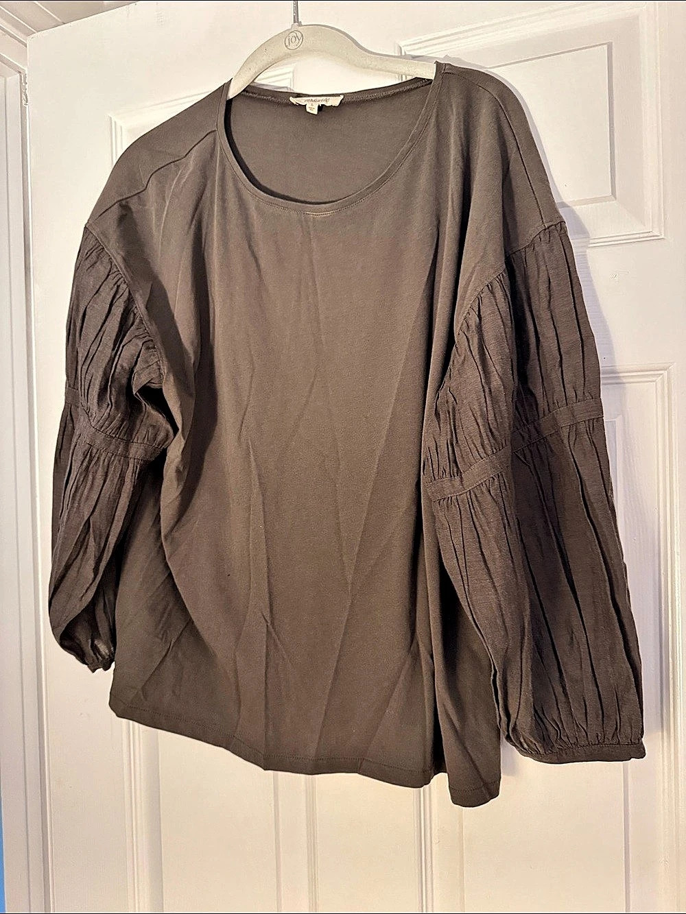 Madewell Brown Ruched Sleeve Blouse